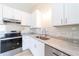 Close-up of a kitchen featuring stainless steel appliances, granite countertops, and white cabinets at 2486 Ainsworth Ave, Deltona, FL 32738