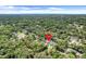 Aerial shot showing a neighborhood and home amidst a lush, green tree canopy at 25106 Quaker Ridge Ave, Sorrento, FL 32776