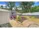 Well-maintained backyard featuring a dedicated play area and a secure fenced perimeter at 25106 Quaker Ridge Ave, Sorrento, FL 32776