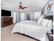 A bright main bedroom features a ceiling fan, white linens, and grey walls at 3063 Mandolin Dr, Kissimmee, FL 34744