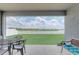 The covered patio overlooks a backyard with a view at 392 Citrine Loop, Kissimmee, FL 34758