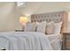 Close-up of the main bedroom featuring a stylish headboard, soft pillows, and bedside lamps at 8245 Laureate Blvd, Orlando, FL 32827