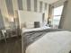 This bedroom features a modern chandelier, gray and white decor at 1077 Leader St, Davenport, FL 33896