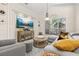 Cozy living room features neutral decor, a mounted television, and decorative window at 1855 Vista Royale Blvd, Orlando, FL 32835