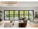 Bright living room with modern furnishings and sliding glass doors to the backyard and pool at 2412 Chantilly Ave, Winter Park, FL 32789