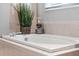 Close-up of a soaking tub with tile surround, green plant decoration, and ambient lighting at 3400 Rose Mallow Loop, Oviedo, FL 32766
