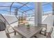 Relaxing screened pool area with outdoor dining set and lounge chairs for leisure at 4375 Scene Ln, Kissimmee, FL 34746