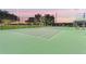 Lit tennis court with green surface, surrounded by a black fence and trees for a pleasant playing experience at 4608 Atwood Dr, Orlando, FL 32828