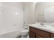 Cozy bathroom features a tub with shower and updated vanity at 886 Sherbourne Cir, Lake Mary, FL 32746