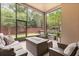 Comfortable outdoor space with seating and a view of the backyard and brick wall at 886 Sherbourne Cir, Lake Mary, FL 32746