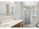Bright bathroom offers double sinks, a modern vanity, and a large glass shower at 949 Shadow Oaks Rd, Kissimmee, FL 34744