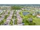 Bird's-eye view of a subdivision with a pond, emphasizing the community's green spaces and serene setting at 15862 Citrus Grove Loop, Winter Garden, FL 34787
