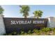 Community entrance sign showcasing 'Silverleaf Reserve at Hamlin', accented by palm trees and stone at 16103 Silver Brook Way, Winter Garden, FL 34787