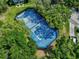 Aerial view of a well-maintained blue tennis court surrounded by lush green trees at 2501 Grassy Point Dr # 103, Lake Mary, FL 32746