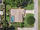 Aerial view of a backyard featuring a lovely pool and surrounding landscaping at 3300 Se 22Nd Ave, Ocala, FL 34471