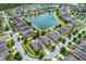 Aerial view of the property with red outline, community, and large central lake at 4051 Prairie Reserve Blvd, Orlando, FL 32824