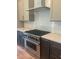 Modern kitchen features stainless steel appliances, gray backsplash, and gray cabinets at 6125 Village Edge Pl, Sanford, FL 32771