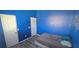 Bedroom with blue walls, vinyl plank flooring, and two white doors at 8612 Valley Ridge Ct, Orlando, FL 32818