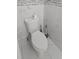 Close-up view of a toilet featuring white marbled tile and a toilet paper roll on top of the tank at 8612 Valley Ridge Ct, Orlando, FL 32818