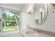 Bathroom featuring a vanity with a white countertop, modern fixtures and a window overlooking the lawn at 1455 Kelso Blvd, Windermere, FL 34786