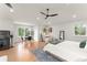 Bright bedroom with a modern aesthetic featuring hardwood floors, and a comfortable seating area with a TV at 1455 Kelso Blvd, Windermere, FL 34786