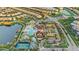 Aerial view showcases community amenities, including pool, clubhouse, tennis courts, and lake at 2186 Tripoli Ct, Kissimmee, FL 34747
