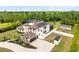 Wide aerial view of a luxury estate with pool, detached garage, and a paver driveway at 2245 Bronco Dr., St Cloud, FL 34771