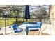 Screened lanai with covered seating area overlooking the private pool and backyard at 2805 Lido Key Ct, Kissimmee, FL 34747