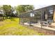 Relaxing screened patio with comfortable seating overlooking the lush backyard, perfect for outdoor enjoyment at 2805 Lido Key Ct, Kissimmee, FL 34747