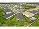 An aerial view of a well-maintained home, green lawn, and backyard pool in a residential neighborhood at 3635 Arbordale Loop, Sanford, FL 32771