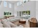 Bright, airy living room featuring high ceilings, contemporary decor, and large windows with views of the pool at 734 Terra Pl, Maitland, FL 32751