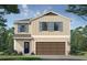 Charming two-story home with a two-car garage, blue shutters, and stone accents at 3255 Cup Dr, Lakeland, FL 33803