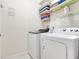 Bright laundry room includes modern washer and dryer with storage shelves at 8989 Rhodes St, Kissimmee, FL 34747