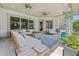 A well-furnished covered patio with comfortable seating, ceiling fans, and stylish decor for outdoor enjoyment at 13137 Lower Harden Ave, Orlando, FL 32827