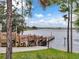 Community lake access point featuring a wooden dock with stairs leading down to the water at 14285 United Colonies Dr, Winter Garden, FL 34787