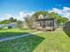Backyard featuring a screened-in patio with an exterior view of the home and a well-manicured lawn at 1511 New York Ave, St Cloud, FL 34769