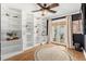 Office with custom built-ins, hardwood flooring, and a bright doorway to the outside deck at 1701 Canton Street, Orlando, FL 32803