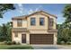 Inviting two-story home with neutral siding, a two-car garage, and charming landscaping at 3147 Cup Dr, Lakeland, FL 33803