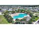 A view of the community pool area features a uniquely shaped pool, seating, and palm trees, surrounded by well-maintained landscaping at 372 Willet St, Haines City, FL 33844