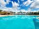 Community pool with a row of palm trees against a vibrant blue sky with fluffy white clouds at 372 Willet St, Haines City, FL 33844