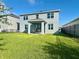 Spacious backyard featuring lush green grass, a covered patio, and a fenced perimeter, great for outdoor enjoyment at 5054 Tibet Ct, St Cloud, FL 34772