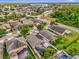 Aerial view of a residential neighborhood with mature trees and a view of a lake at 14617 Keelford Way, Orlando, FL 32824