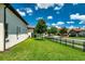 Spacious backyard with lush green lawn and black metal fence along street at 15698 Panther Lake Dr, Winter Garden, FL 34787