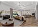 Expansive living room with wood floors, seamlessly flowing into kitchen and dining areas at 15698 Panther Lake Dr, Winter Garden, FL 34787