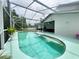 Inviting screened-in pool area with a covered patio and lush garden at 2376 Flamingo Lakes Dr, Kissimmee, FL 34743