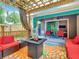 Stylish covered patio with a modern fire pit and seating, blending indoor-outdoor living at 2545 El Portal Ave, Sanford, FL 32773