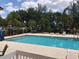 A refreshing outdoor swimming pool is surrounded by lounge chairs and lush landscaping at 3000 Maingate Ln # 210, Kissimmee, FL 34747