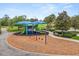Community playground features slides, swings, and seating amidst ample parking and scenic trees at 14174 Islamorada Dr, Orlando, FL 32837