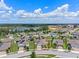 Beautiful aerial view of a single-Gathering home with a well-manicured lawn, solar panels, and nearby pond in a vibrant community at 209 Luxmore Rd, Groveland, FL 34736