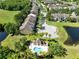 Aerial view of the neighborhood featuring a community pool, ponds, well maintained lawns, and mature trees at 2153 Cypress Villas Dr, Orlando, FL 32825